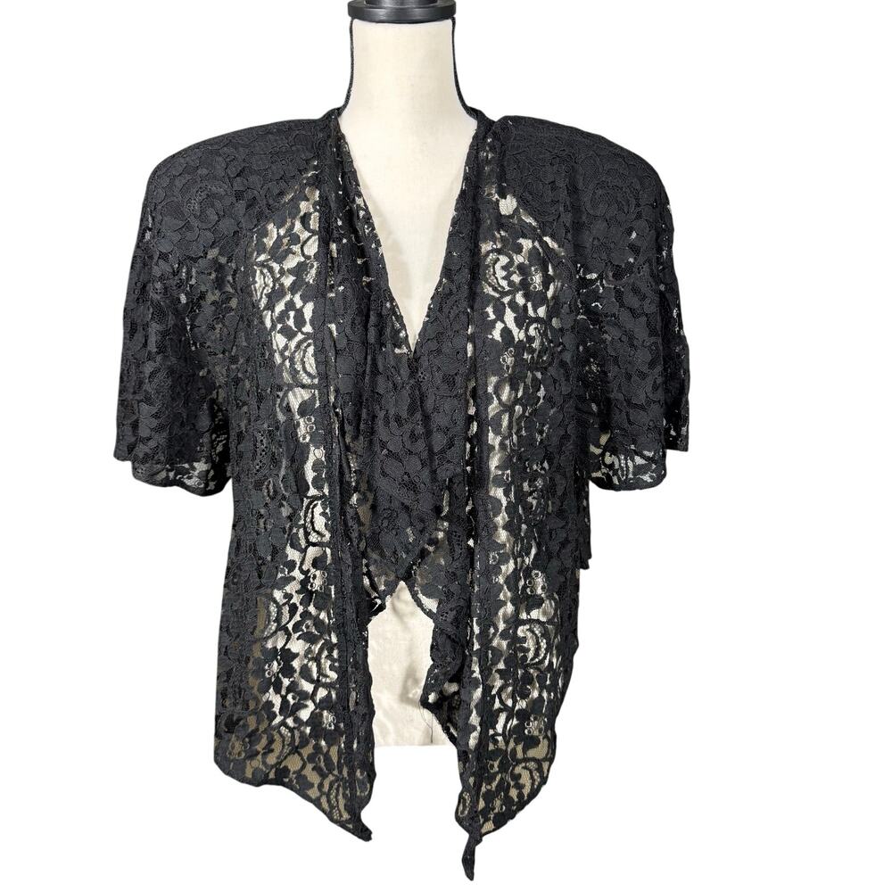 Vintage Spencer Alexis Black Layered Lace Open Front Whimsigoth Witchy Womens 12